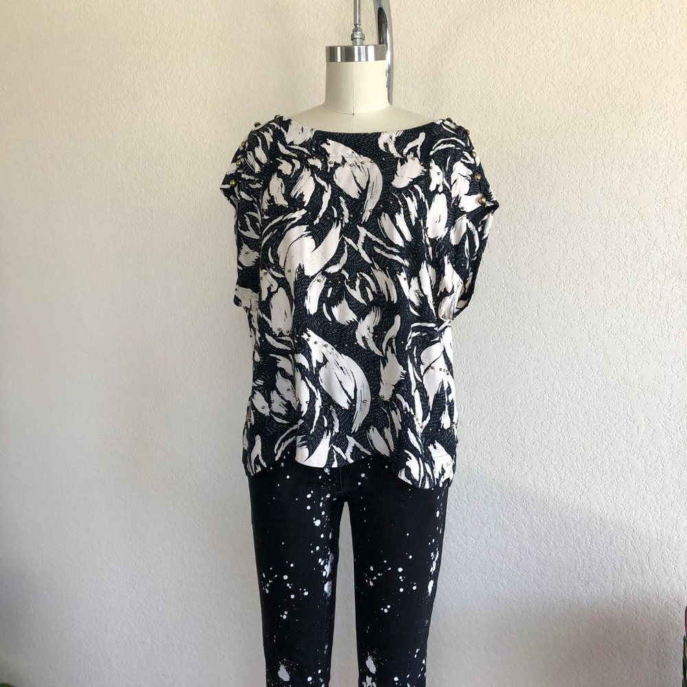 French Connection Scalloped Hem Beaded Boxy Top